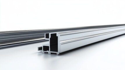 Aluminum profile frames double glazing isolated on white background. PVC metal silver color windows and doors detail cross section