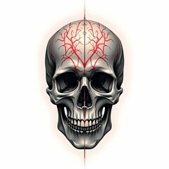 Fototapeta premium Sticker, skull tattoo sketch on white background