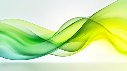 Naklejka premium Abstract Green and Yellow Waves, White Background, Digital Art, Abstract, Waves, Green