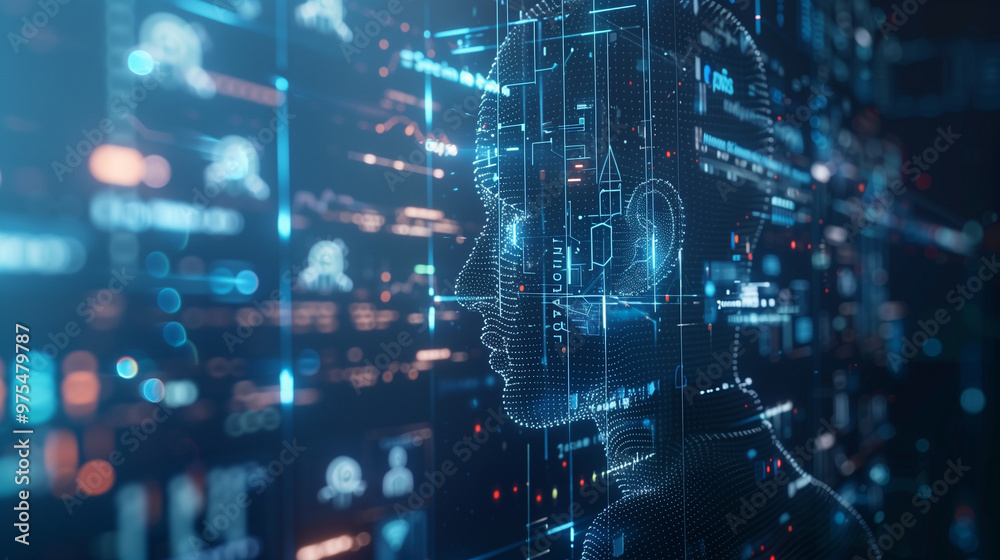 Poster futuristic artificial intelligence based digital human resource management technology visualization 