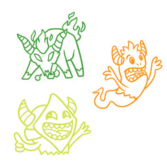 happy monsters characters set of cartoon illustration