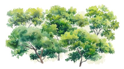 Obraz premium Vector tree top watercolor hand drawn view isolated on white background for landscape plan and architecture layout drawing, elements for environment and garde.