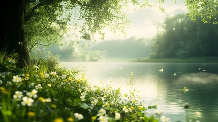 Fototapeta premium Serene Lake in a Tranquil Forest