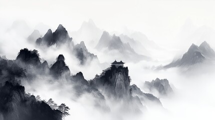 China's traditional Chinese painting ink in the mountains.