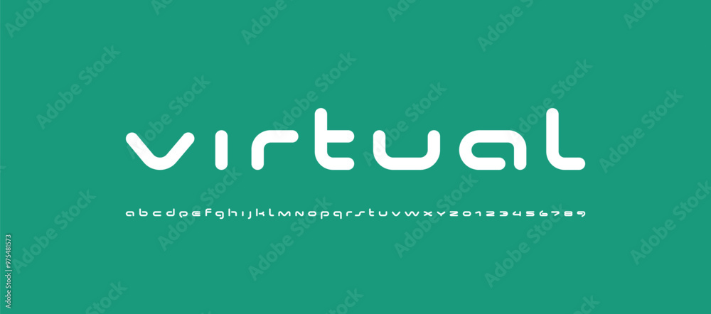 Wall mural technical wide future font, digital cyber alphabet