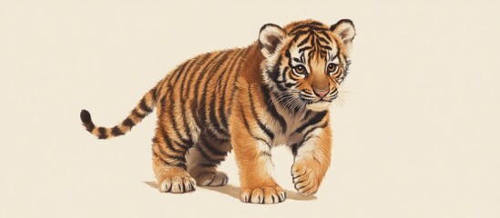 Obraz premium Illustration of a baby Siberian tiger on a plain background