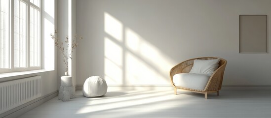 3D render of a minimalist living room in a Scandinavian style with an empty interior design