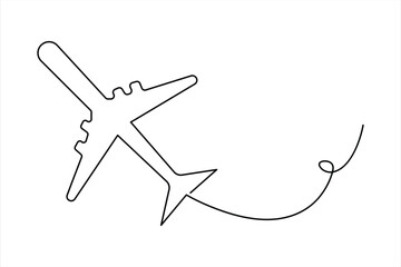 Continuous one line Airplane icon outline vector art illustration 