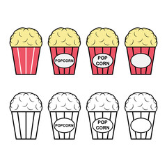 Set of Popcorn food design icon, web box snack flat vector illustration element