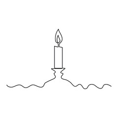 Burning fire candle continuous one line drawing vector isolated on white Vector illustration
