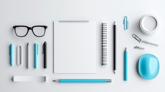 Blue and White Stationery Mockup on White Background