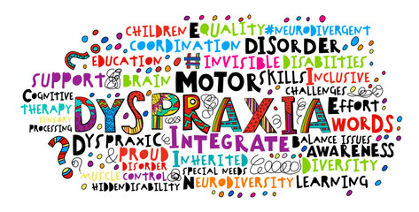 Dyspraxia concept. Coordination disorder banner. Balance issues horizontal poster.