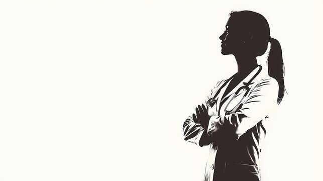 Silhouette of a female doctor in a white coat, exuding confidence and professionalism.
