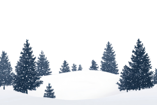 PNG A snowy landscape with many pine trees covered in snow background scenery nature.