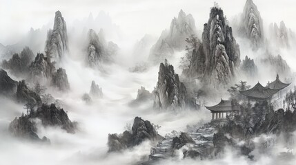 China's traditional Chinese painting ink in the mountains.