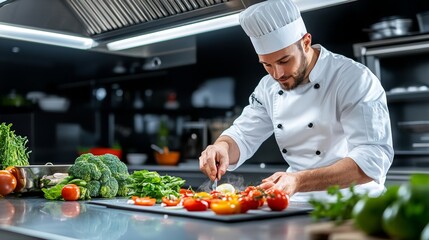 Chef Preparing Fresh Vegetables in Modern Kitchen