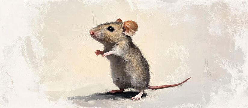 Painting of a house mouse Mus musculus standing on its hind legs