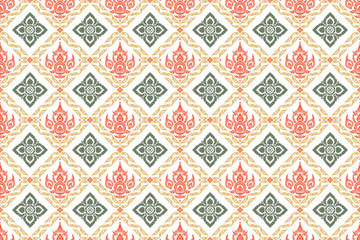 Seamless transition Thai art in floral pattern in damask style motifs suitable for wallpaper, clothing, tiles, curtains and fabric. Find illustration vector in archive EPS.