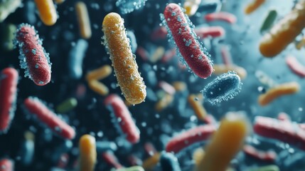 Naklejka premium Close-Up of Bacteria Consuming Food Particles Under Microscope