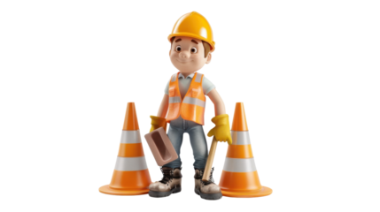 3d character human construction work on transparent background