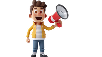 Naklejka premium Boy character with the megaphone on transparent background