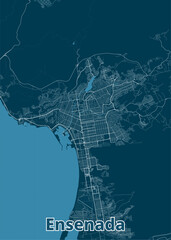 Ensenada, Mexico artistic blueprint map poster