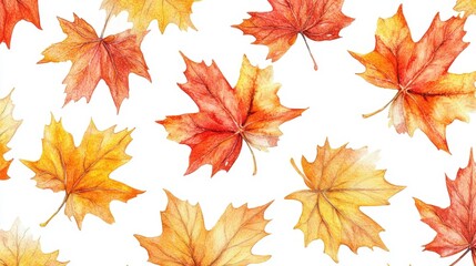 Obraz premium Watercolor collection of autumn maple leaves and red,yellow,Hand drawn nature design elements isolated on white background,Hand paint,Perfect for creating cards, design,copy space.