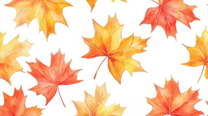 Obraz premium Watercolor collection of autumn maple leaves and red,yellow,Hand drawn nature design elements isolated on white background,Hand paint,Perfect for creating cards, design,copy space.