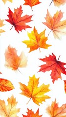 Fototapeta premium Watercolor collection of autumn maple leaves and red,yellow,Hand drawn nature design elements isolated on white background,Hand paint,Perfect for creating cards, design,copy space.