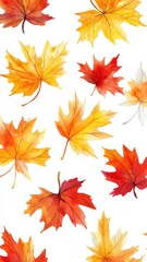 Obraz premium Watercolor collection of autumn maple leaves and red,yellow,Hand drawn nature design elements isolated on white background,Hand paint,Perfect for creating cards, design,copy space.