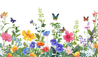 PNG Beautiful floral border butterflies butterfly flowers.