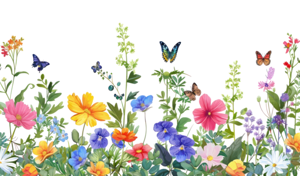 PNG Beautiful floral border butterflies butterfly flowers.