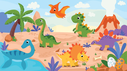 Set of dinosaur landscape in the jungle © ROFIDOHTUL