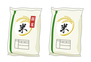 新米のシールが貼られた米袋のイラスト（フィルム製）