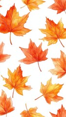 Fototapeta premium Watercolor collection of autumn maple leaves and red,yellow,Hand drawn nature design elements isolated on white background,Hand paint,Perfect for creating cards, design,copy space.