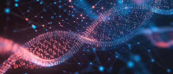 Digital representation of dna helix with data points, illustrating bioinformatics and genetic data analysis