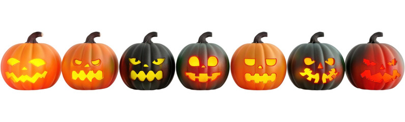 PNG Halloween pumpkins with glowing faces