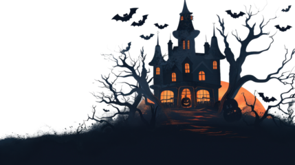 Dark Halloween house on transparent background