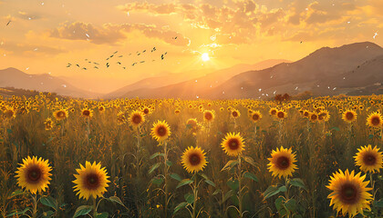 Fototapeta premium Sunflower field at sunset