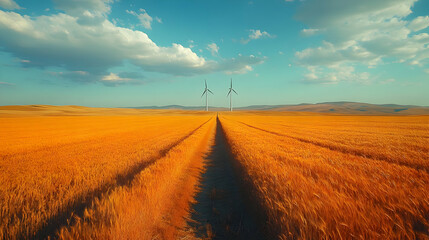 Golden Wheat Field with Wind Turbines Illustration