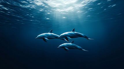 Naklejka premium Dolphins leaping out of the sea