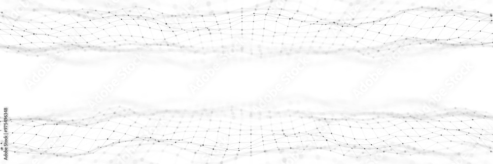 Poster double dynamic wave with connected dots and lines on a white background. digital wave background con