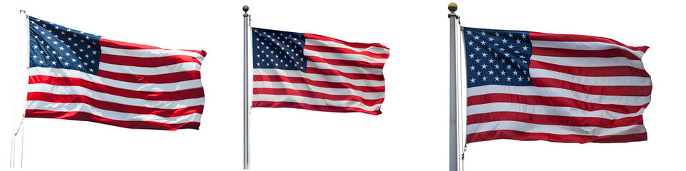 Obraz premium USA flag flying set isolated on white and transparent background