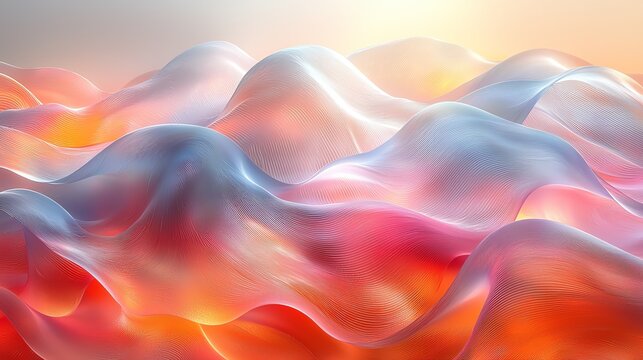 Abstract waves of soft colors create a serene and dynamic composition, blending light and texture in an artistic display.