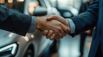 Handshake Between Customer and Sales Manager in Car Dealership Following Luxury Car Purchase