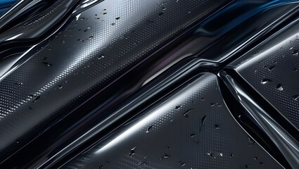Modern Abstract Background: Shiny Metal and Distorted Black Carbon Fiber with Dark Dots"