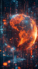 Obraz premium Glitching Digital Globe of Tomorrow: A Futuristic Tech Sphere with Vibrant Colors Suffering Errors and Pixel Corruption