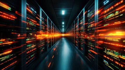 A digital rendering of blockchain technology in action, with glowing blocks connected by data streams.