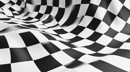 Obraz premium Trippy black and white checkerboards with wavy lines, like a distorted chessboard. It has a cool, retro style that's popular right now.