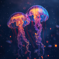 Colorful jellyfish swimming in the ocean